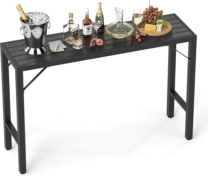 Outdoor Bar Table, 55” Patio Bar Height Table, Bar Counter Pub Dining Table with Waterproof Top for Balcony, Garden, Yard, Poolside (Black)