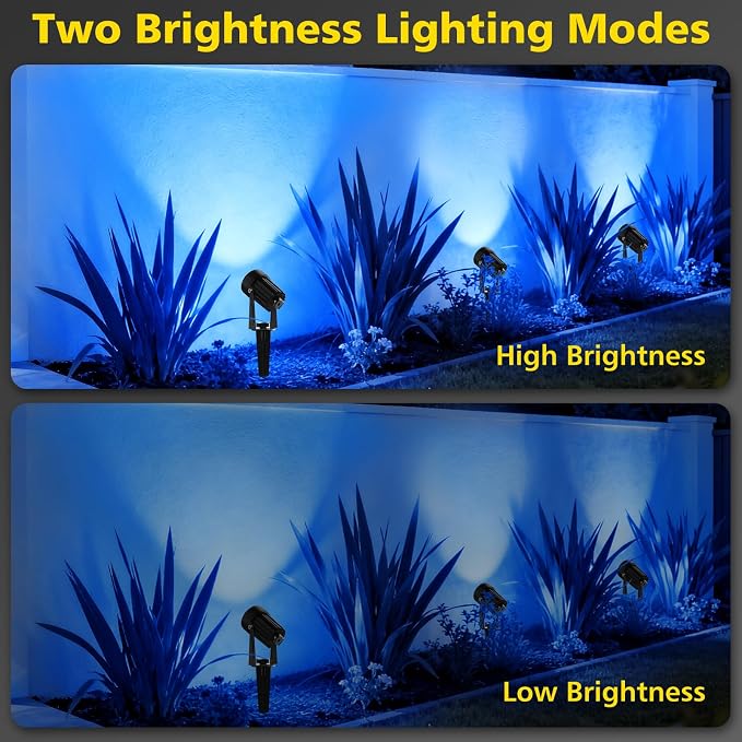 T-SUN Blue Solar Spotlights Outdoor, 2-in-1 Waterproof Solar Landscape Spotlights, 2 Lighting Modes Adjustable Solar Lights for Trees, Yard, Garden, Pathway, Patio, Pool Area(Blue)