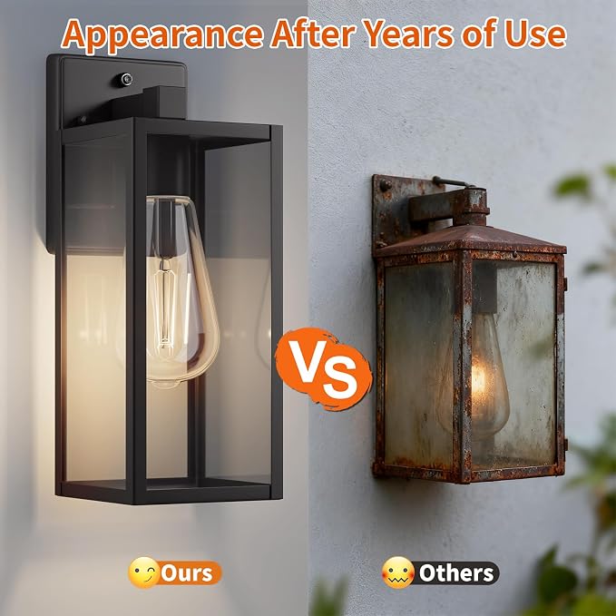 15'' Dusk to Dawn Outdoor Porch Lighting Fixtures Wall Mount, Sensor Exterior Wall Light for House, Ouside Lantern Lamp, Waterproof Wall Sconce Lights, Black Metal Coach Light for Garage Entryway