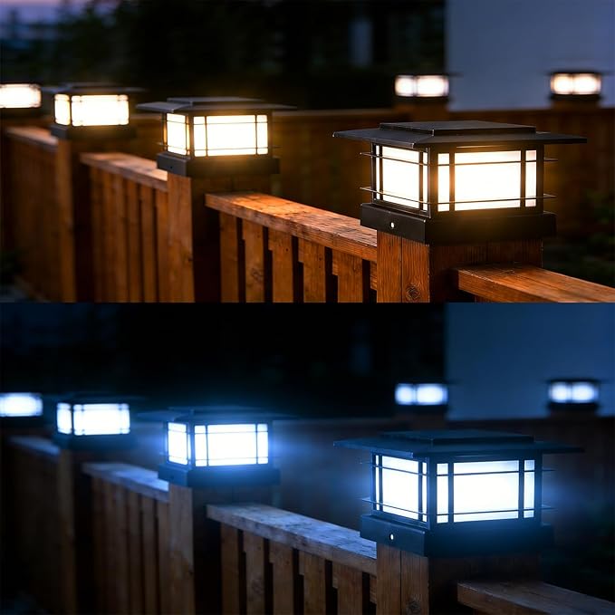 Dynaming 4x4 Solar Post Cap Lights Outdoor with 2 Color Modes, 2 Pack Fence Post Solar Lights Black Shell Fit for Vinyl/Wooden Posts, High Brightness SMD LED Lighting Decor for Garden Deck Patio