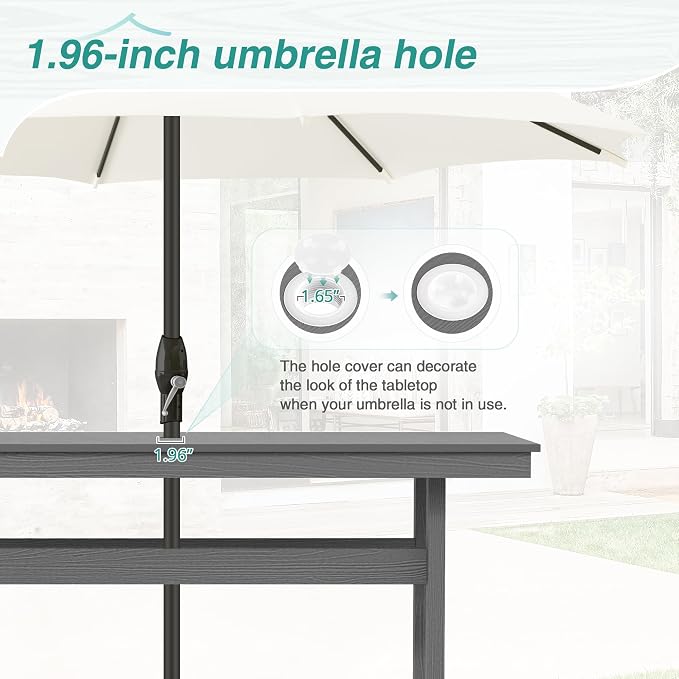 5 Piece Patio Dining Set, 66" Rectangle HDPS Weather Resistant Outdoor Table & 4 Patio Chairs Set with 1.96" Umbrella Hole, Heavy Duty Chairs for Backyard Balcony Deck, Grey