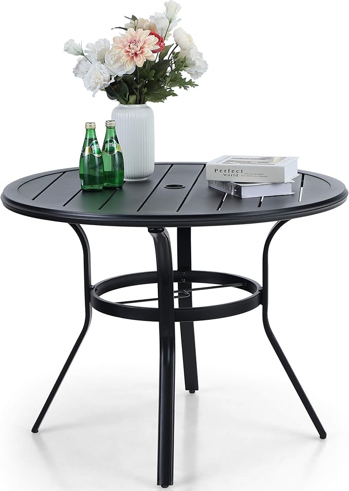 Sophia & William Outdoor Patio Dining Table Round 37.8”Dia x28.7”H, Modern Outdoor Metal Furniture with 1.97” Umbrella Hole for Poolside Porch Patio Garden Lawn Balcony Backyard and Indoor