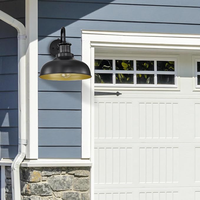 Dusk to Dawn Outdoor Barn Lights Outdoor Wall Sconces Farmhouse Exterior Wall Mount Light Vintage Outside Lighting Fixture Industrial Black Lanterns for Porch Garage Shed Patio, 2 Pack