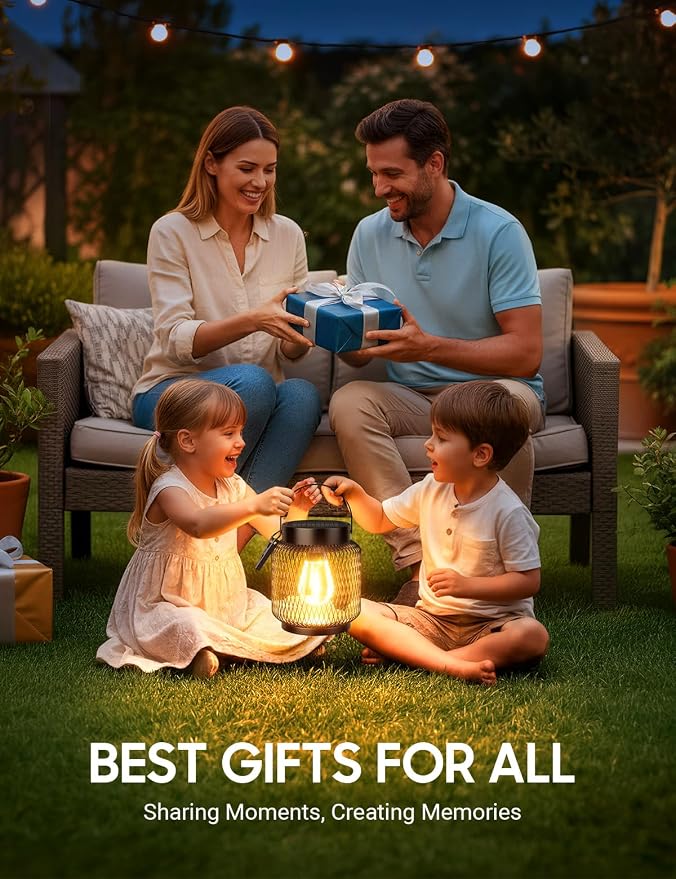 KOOPER Metal Solar Lanterns Outdoor Waterproof, 4 Pack Brighter Hanging Solar Lights for Outside, Up to 15 Hours Modern Hanging Solar Powered Lanterns Lights for Yard Patio Path Tree Garden Decorative