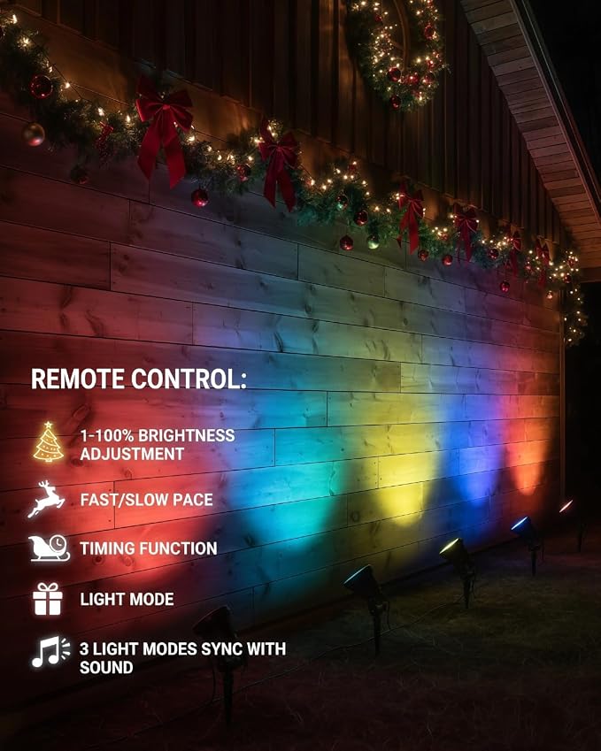 RGB Landscape Outdoor SpotLights with APP & Remote Control | Waterproof Color Changing LED Spotlights for Yard Garden Path House Halloween Christmas Decoration Outside Tree, 6 in 1