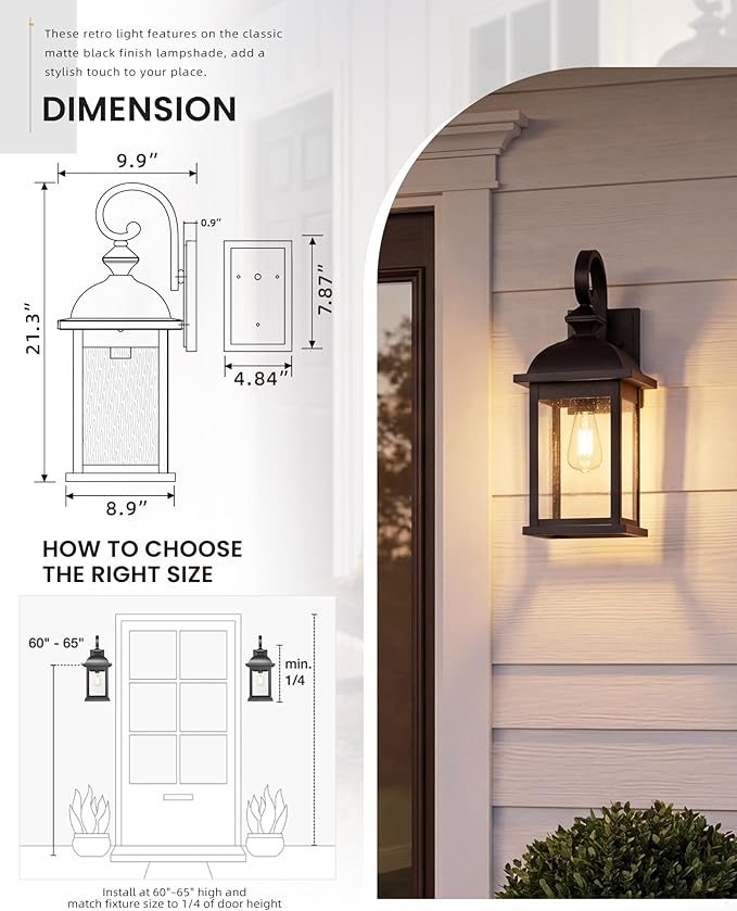 FEMILA Outdoor Wall Sconce, 21" Large Outdoor Wall Lantern Porch Lights for Entryway, Patio, Garage, Doorway, Anti-Rust Waterproof, UL Listed, 4FD54B2 BK