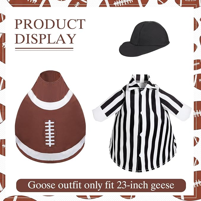 2 Set Football Goose Outfit Referee Lawn Porch Game Day Clothes for 23" Goose Outdoor Patio Yard Lawn Art Football Bowl Party Decor