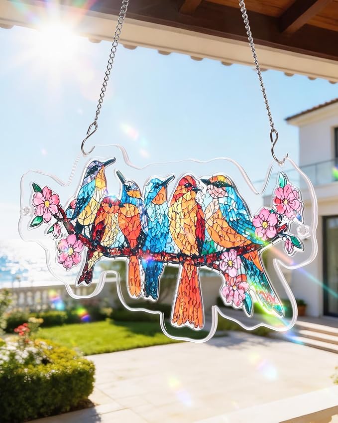 Acrylic Puzzle Suncatcher 114 Pieces, Blossom Songbirds Sun Catchers Puzzle, DIY SunCatchers Puzzles Window Hanging, Home & Garden Decor, Gifts for Family and Friends, 11.8 * 5.8 in