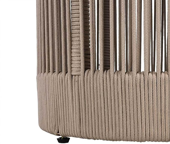 Outdoor Patio Side Table, Hand-Woven Rattan Rope End Table, Compact Outdoor Acacia Wood Round Coffee Table for Porch, Yard, Balcony, Garden,Beige