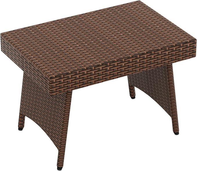 WO Wicker Rattan Foldable Folding Side Table, UV and Water Resistant Great for Any Outdoor Spaces Like Patio Garden Deck Porch Backyard Balcony Lawn (Brown)