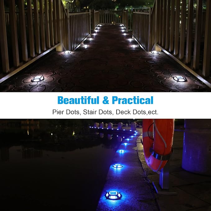 VOLISUN Solar Driveway Marker Lights Dock Marine Led Deck Outdoor 20 Pack | 2 Colors in 1,Solar Powered Waterproof Warning Step Lights for Pathway Garden Sidewalk Walkway (Blue/White)