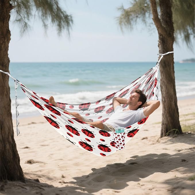 Lucky Bug Camping Hammock, Portable Lightweight Single Hammock with Tree Straps and Aluminum Carabiners, 114" x 54" Travel Hammock for Hiking Backpacking Beach