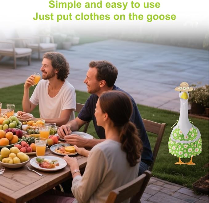 Lyreh Porch Goose Outfits Set, Includes Bikini and Straw Hat Daisy Pastoral Style Goose Clothes Set for Outdoor Garden Yard Patio Lawn Statue Decor