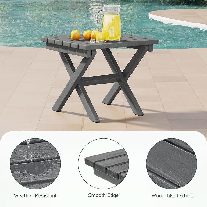 Furnimart 18" Square Foldable Side Table for Outdoor & Camping, Extra-Thick HDPE Weather-Resistant Small Coffee Table, Portable Grey Outdoor End Table for Balcony Poolside Space Saving(Gray)