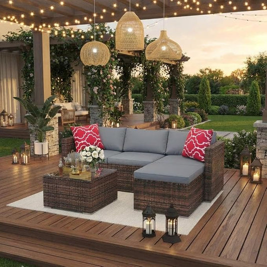 Litake 5 Piece Patio Furniture Sets, Modular Sectional Sofa Set, All-Weather PE Rattan Wicker with Cushions, Conversation Furniture for Backyard, Poolside & Garden