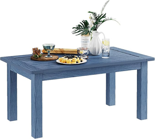36" Outdoor Coffee Table, Weatherproof HIPS Patio Coffee Tables for Outside, All Weather Center Table with 220lbs Capacity for Deck, Garden, Balcony, Indoor or Outdoor Use, Blue
