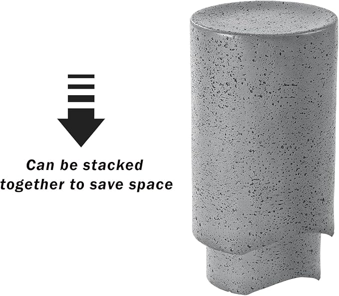 HOMPUS Outdoor Concrete Side Table Set of 2, Outdoor Nesting Table Round w Spotted Modern Vintage MgO, Lightweight Functional Patio Accent Table for Indoor Outside, Garden, Deck, Poolside, Grey