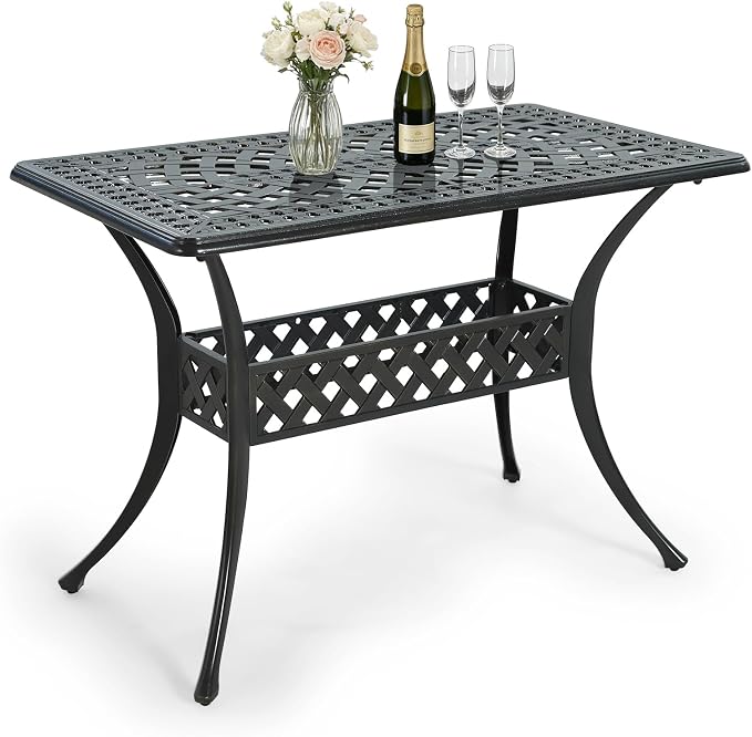 MEETWARM Outdoor Dining Table, All-Weather Cast Aluminum 42" Rectangle Patio Dining Table, 200 LBS Heavy Duty Patio Bistro Table for Balcony Poolside Deck Garden & Indoor Use, Dark Bronze