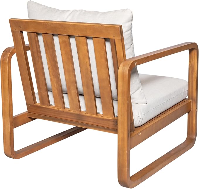 Christopher Knight Home Myra Acacia Wood 4 Piece Outdoor Patio Furniture Set, Wooden Patio Conversation Set with Loveseat Club Chairs & Coffee Table, 4-Seater Patio Sofa Chair and Table Set,Teak+Beige