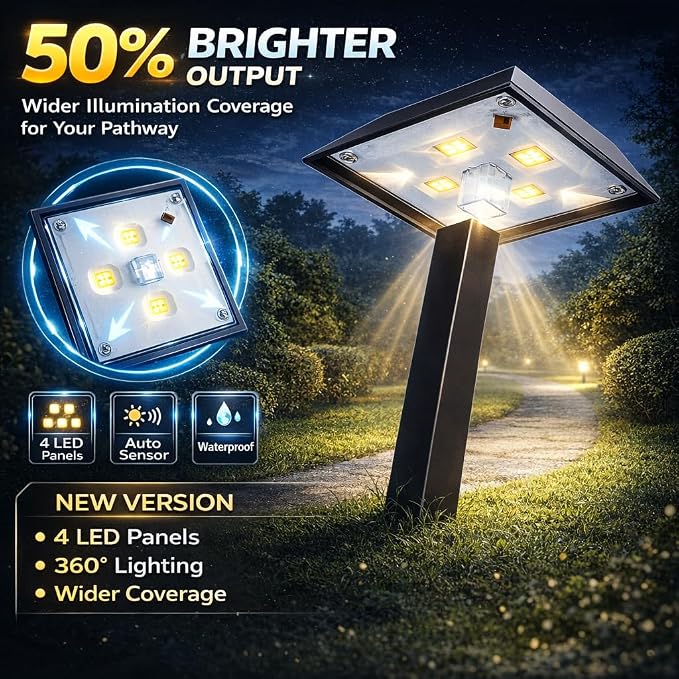 Super Bright 300 Lumens Solar Pathway Lights Outdoor, 2 Lighting Color Modes Warm White & Daylight, Waterproof Landscape LED Lighting for Walkway, Garden, Driveway, Yard – Easy Installation (4 Pack)