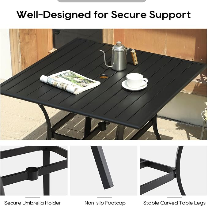 Patio Dining Table, 36" Patio Tables with 2.36'' Umbrella Hole, Outdoor Patio Table for Backyard, Garden, Black(36“ Square Table)