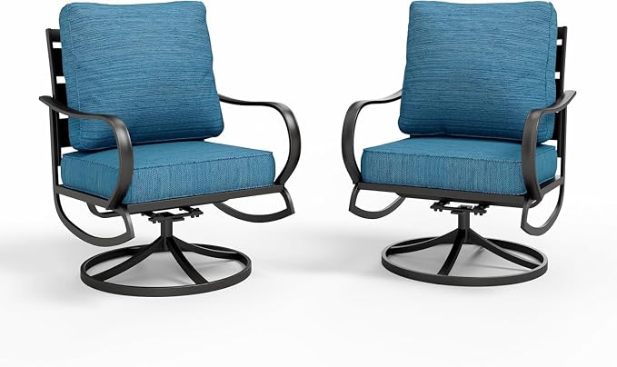 Sophia & William 2 Pieces Patio Furniture Sets Metal Sofa Chairs Patio Cushion Armchairs Swivel Sofa Chairs with Removable Cover for Garden Backyard Poolside Peacock Blue