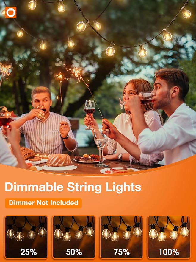 addlon 100FT Outdoor String Lights 54 G40 LED Bulbs Dimmable Waterproof | Shatterproof Globe Bulbs Dimmable, Hanging Patio Lighting for Outside Backyard Garden Deck Balcony Porch Cafe Bistro Pergola