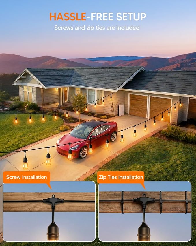 100FT S14 Outdoor String Lights, 64+4 Shatterproof Bulbs 2W, 1.5FT Spacing IP65 Waterproof| Dimmable with Remote, Heavy-Duty, Include Screw & Zip Ties for Patio Backyard Holiday Outside