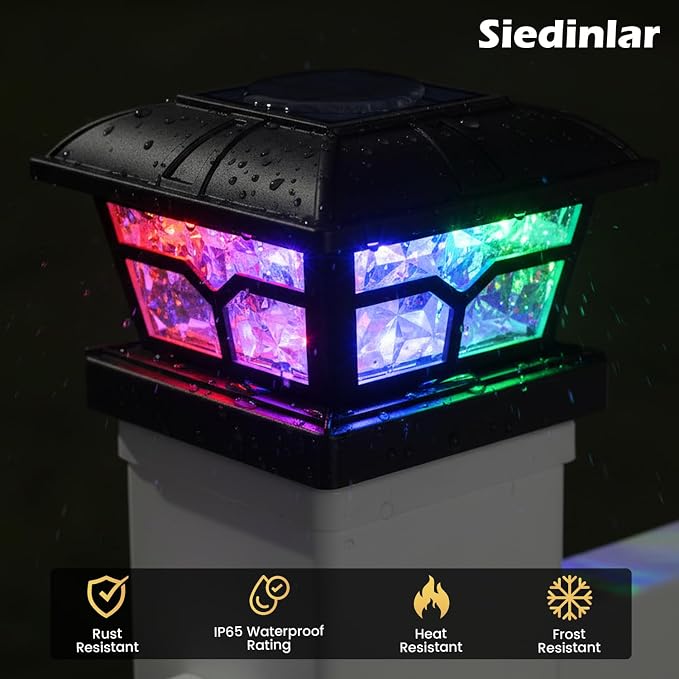 SIEDiNLAR Solar Post Cap Lights Outdoor 2 Color Modes for 4x4 5x5 6x6 Wooden Vinyl Posts Fence Deck Patio Decoration RGB Color Changing/Warm White Lighting Black (6 Pack)