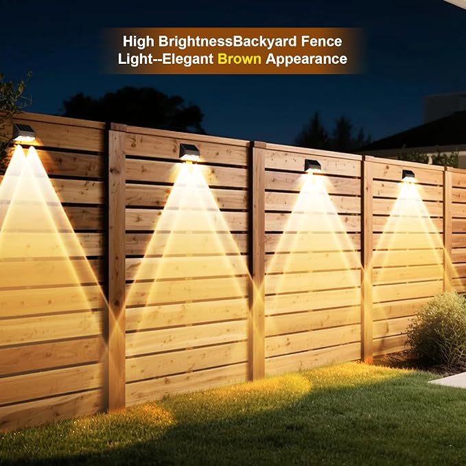 Super Long Lasting Solar Fence Lights Outdoor,Deck Lights Waterproof,Perfect for Winter and Rainy Days,Dusk to Dawn High Brightness Solar Lighting for Wall,Stair,Yard,Patio,Backyard(18 Pack,Brown)