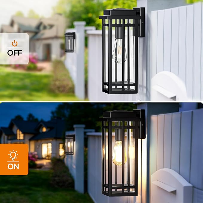 13.8'' Outdoor Wall Light Fixtures 2 Packs, Black Porch Lights | Outdoor Lights for House, Exterior Lighting Fixtures Wall Lanterns, Waterproof Modern Outside Sconce for Garage(No Sensor)