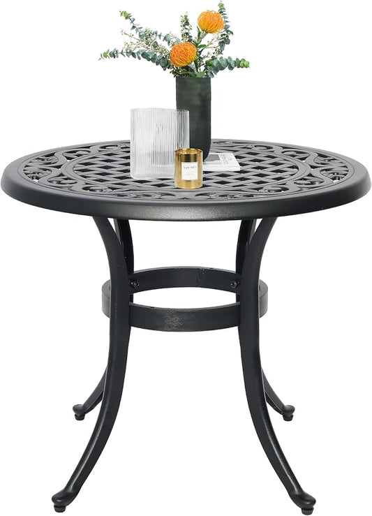24" Cast Aluminum Side Table Outdoor End Table All Weather Patio Round Table Small Bistro Table for Garden,Balcony,Pool,Black