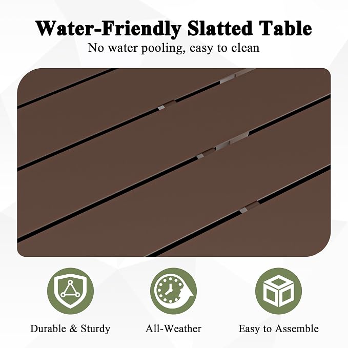 20" Aluminum Outdoor Side Table with Tapered Legs, Square Patio End Table with Geometric Slatted Top, All-Weather Coffee Table for Garden, Deck and Porch, Brown