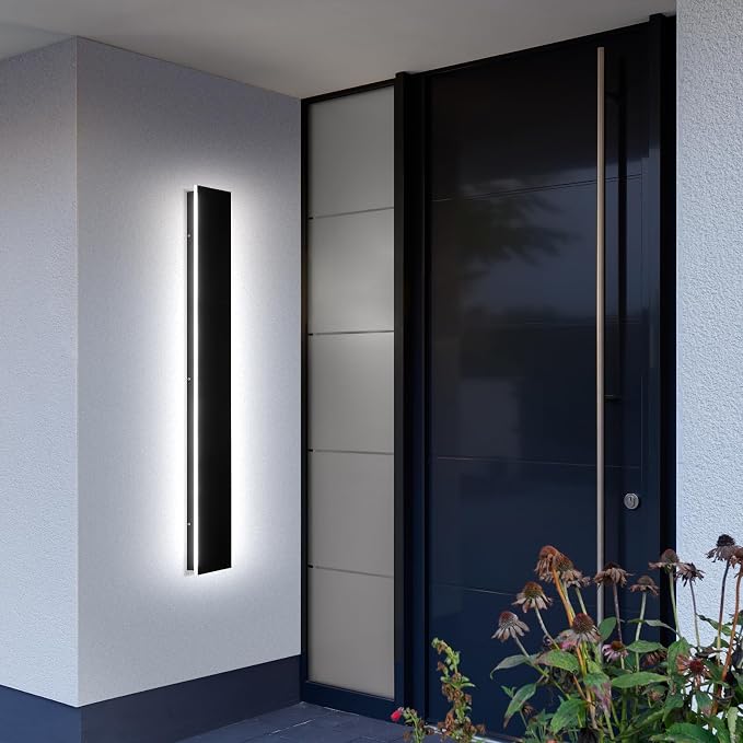 59in Modern Outdoor Lights,Upgraded 4.72in Wide Exterior Light Fixtures Wall Mount,IP65 Waterproof Dimmable Black Modern Porch Lights Wall Sconce,LED Long Linear Outside Lighting for Garage,Front Door