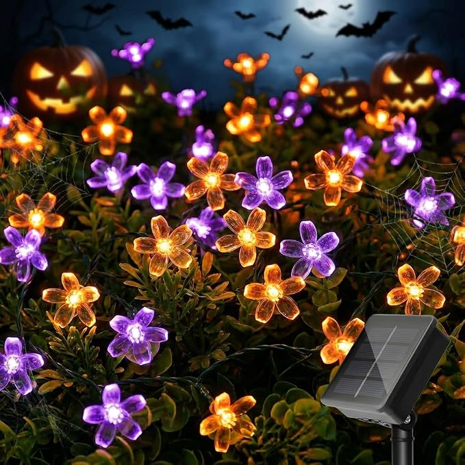 ITICdecor Solar Flower String Lights Outdoor Waterproof 50 LED Solar Powered Fairy Lights for Garden, Fence, Patio, Yard, Christmas Tree & Party Decor(Purple & Orange)