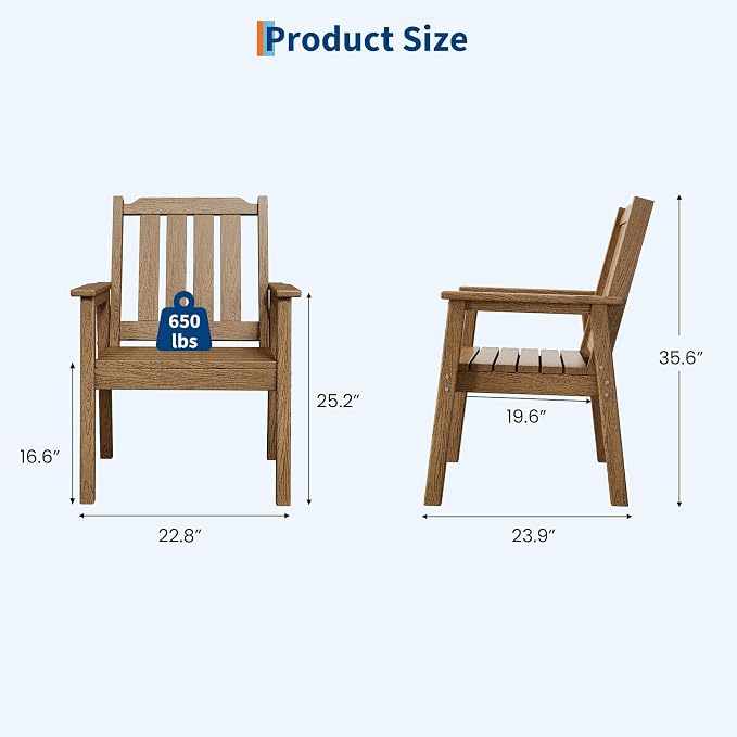 Garvee Outdoor Patio Dining Chairs Set of 4, Outdoor HDPE Garden Dining Chairs, Sturdy Frame, Waterproof, All-Weather for Backyard, Poolside, Porch, Deck, Natural