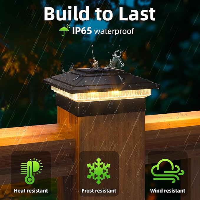 Post Cap Lights Outdoor 4pack, Waterproof Fence Post Solar Lights for 4x4 5x5 6x6 Wood/Vinyl Posts, Black Solar Deck Post Lights with 2 Color Modes Decorate Garden Patio Porch Backyard