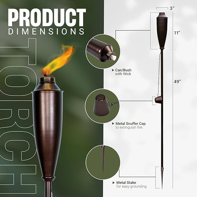 Garden Torches for Outside -Deco Home Pack of 4 Metal Garden Torches Citronella Oil for Outdoor Ambiance - Decorative and Functional Citronella Torches for Patio, Lawn, and Backyard- Bronze