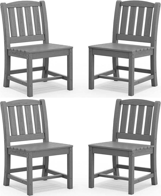 SERWALL Outdoor Dining Chairs Set of 4, Grey | All-Weather HDPE Patio Armless Chairs Suitable Outdoor Dining Table