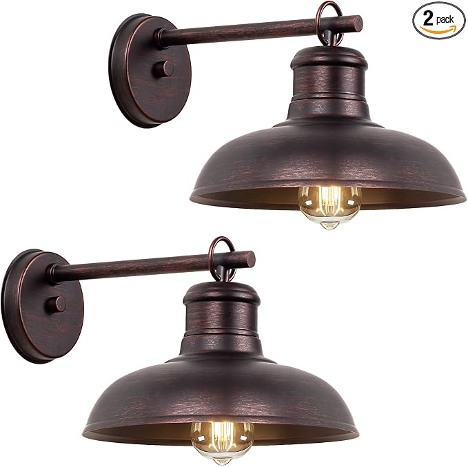 Outdoor Wall Lights 2 Pack, Farmhouse Barn Light, Distressed Brown | Vintage Outside Wall Mount Light Fixture, Waterproof Outdoor Light for House Garage Patio Porch Doorway