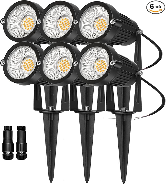 REEGOLD Low Voltage Landscape Lights Outdoor: 7W 700LM LED Landscape Lighting with Connectors for Tree Garden Yard Pathway | 12V 24V Warm White 2700K Spotlights | IP65 Waterproof | 6 Pack