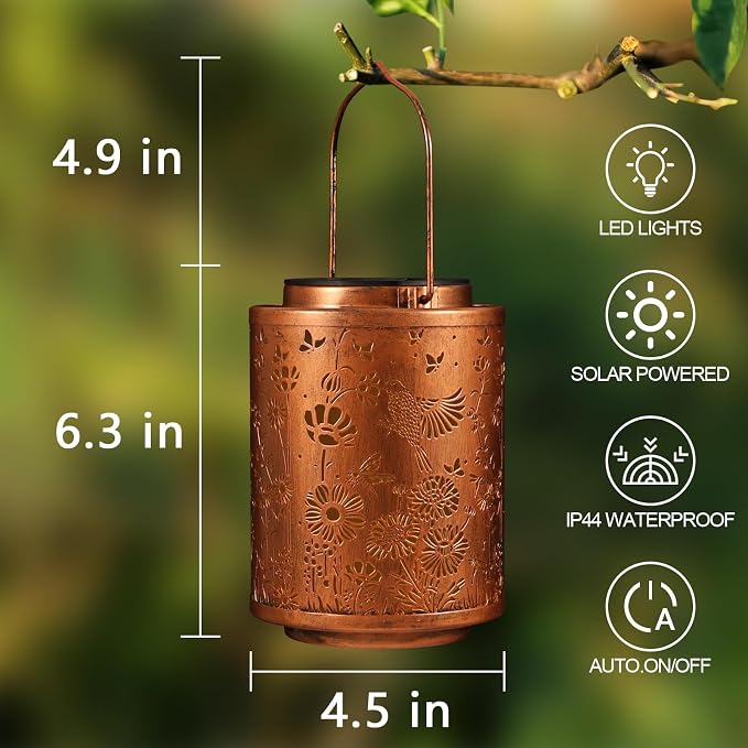 Solar Lanterns Hanging Waterproof Birds Garden Decor Solar Lights | Birthday Gifts for Women Mon Grandma Metal Outdoor Decoration for Outside LED Lanterns for Yard Patio Lawn