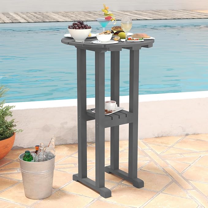 Sundale Outdoor 39 Inches Height Adirondack Bar Table, Patio HDPE Pub Height Round Counter Table, All Weather High Top Bistro Table for Outside Deck Porch Balcony Poolside, Gray