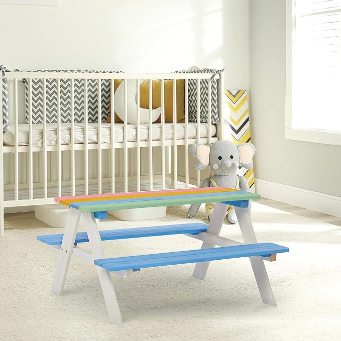 BTExpert Kids Picnic Table Wooden Child Children Activity Sensory Chair Bench Set - Wood