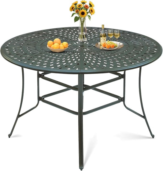 VIVIJASON 61" Round Patio Height Bar Table, All-Weather Cast Aluminum Large High Top Dining Table with 2" Umbrella Hole for Deck Garden Backyards, Fits for 6-8 Person, Dark Bronze