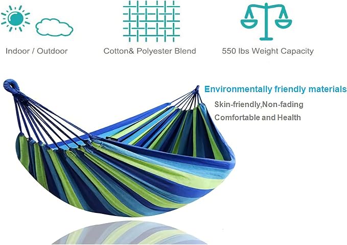 KNC Garden Fabric Camping Hammock with Tree Straps for Hanging Durable Hammock Up to 550lbs,2 Person , Portable Hammock with Travel Bag,Perfect for Camping OutdoorIndoor Patio Backyard, Blue