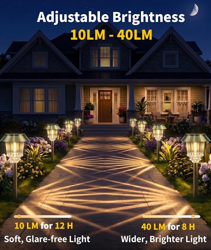 XMCOSY+ Solar Pathway Lights Outdoor, 4 Pack Solar Garden Landscape Lights | 40 LM Adjustable Brightness for 8-12H, Aluminum & Glass Solar Powered, IP65 Outdoor Solar Lights For Yard Landscape Lighting