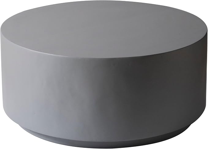 LeisureMod Minimalist Side table Assembled 36” Round Modern Fiberstone Top Accent Table for Outdoor, Home, Living Room Terra Series in Grey