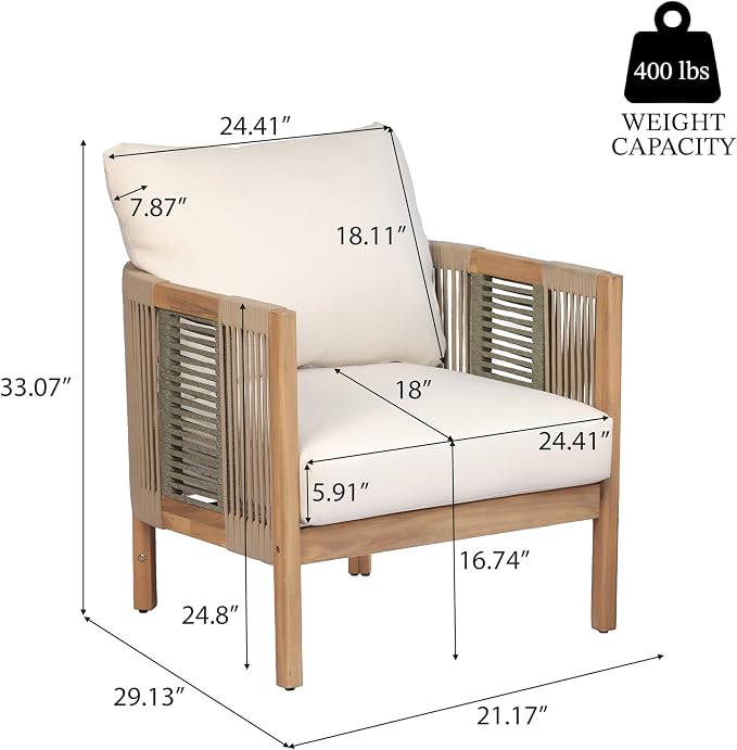 Christopher Knight Home 5-Piece Acacia Wood Patio Furniture Set with Coffee Table, 7 Seater Outdoor Conversation Sofa Set, Patio Sectional Chat Set for Backyard Balcony, Teak+ Beige