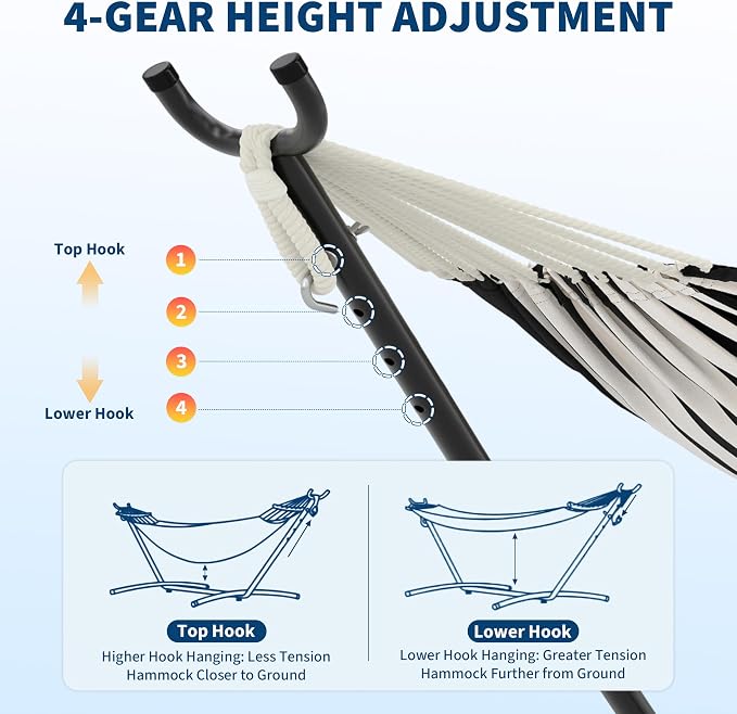 Hammock with Stand for Outside，450 lb Weight Capacity Double Hammock，Heavy Duty Steel Frame，Premium Carry Bag, Portable Hammock for Indoor, Patio, Beach - Black